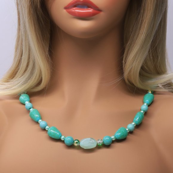Teal Beads, Pearls & Turquoise 3 Piece Set, Necklace, Bracelet & Earrings. - Picture 2 of 7